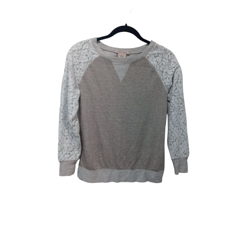 Philosophy Women's Gray Sweatshirt With Stretch Lace Sleeves Small